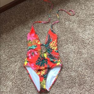 Missguided Tropical Print One Piece Swimsuit